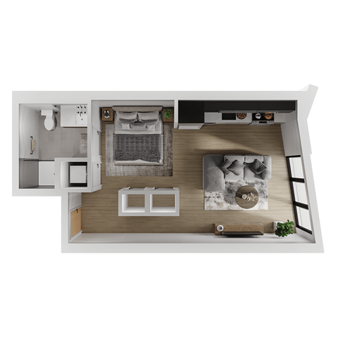 Floor plan for studio, 1 bath, 520 sqft